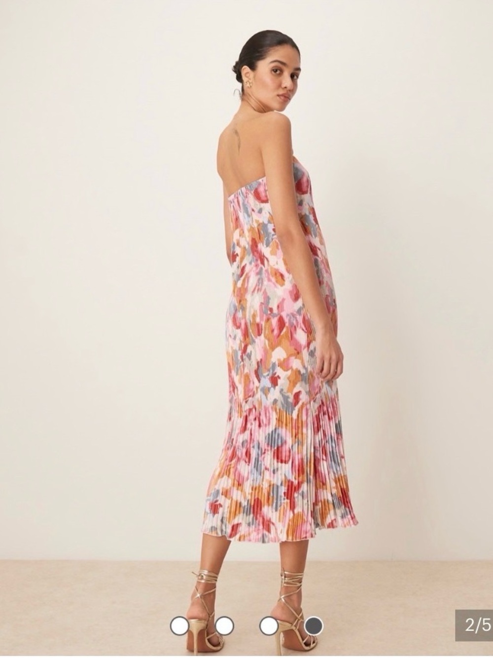 Abercrombie & Fitch Strapless Floral Midi Dress in Pink, Orange & Blue
